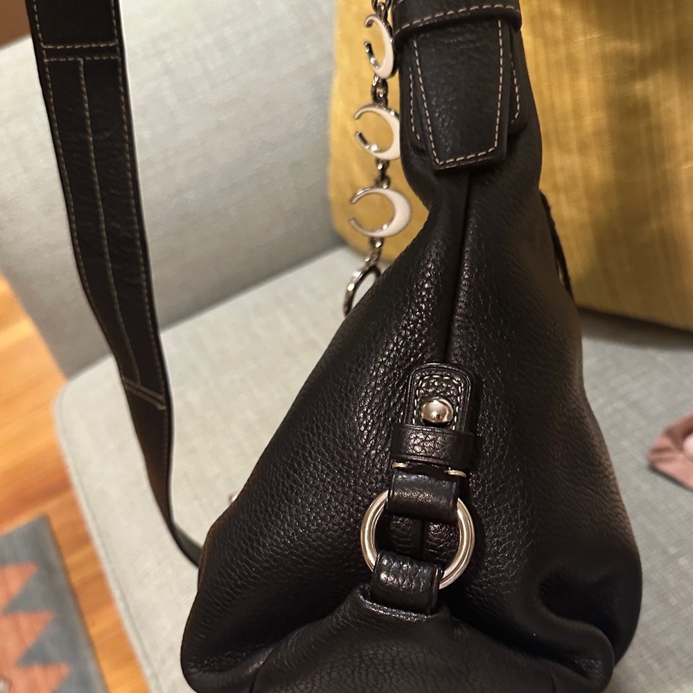 Coach Black Leather Shoulder Bag with Scarf Accent - Picture 2 of 8